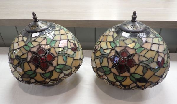 A PAIR OF TIFFANY STYLE CEILING LIGHTS