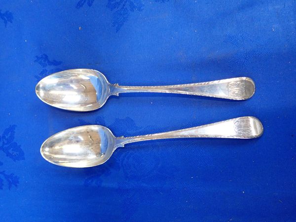 A PAIR OF  GEORGE III SILVER TABLESPOONS