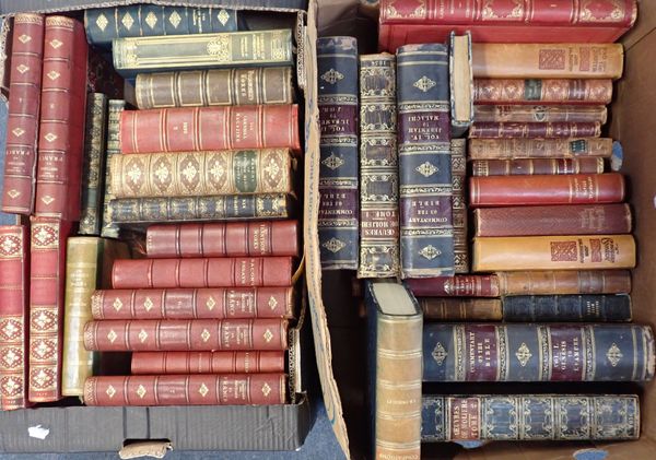 TWO BOXES OF LEATHER BOUND BOOKS