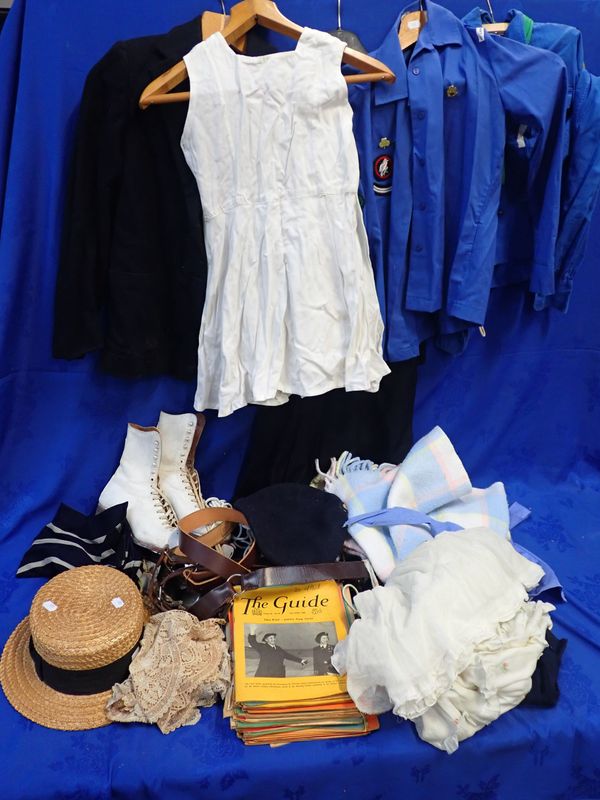 A GIRL'S VINTAGE SCHOOL UNIFORM, WITH BOATER