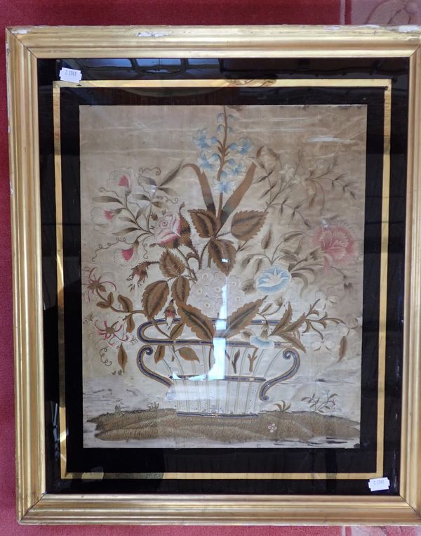 AN EARLY 19TH CENTURY EMBROIDERED SILK PICTURE