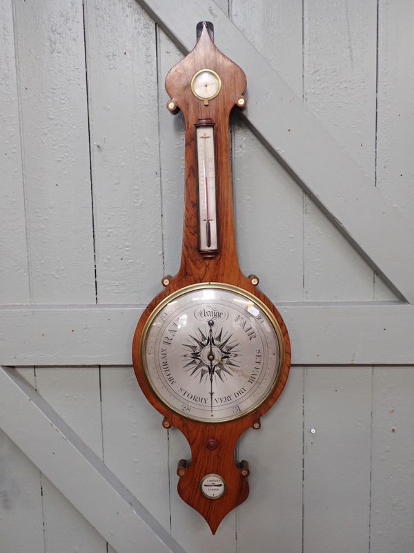 A LARGE 19TH CENTURY ROSEWOOD CASED WHEEL BAROMETER