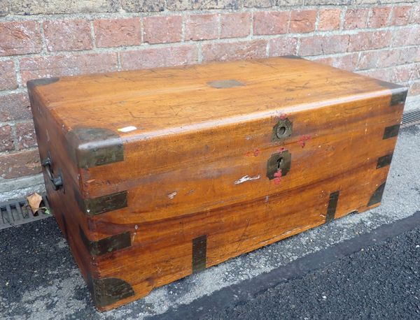 A CAMPHORWOOD AND BRASS-BOUND TRAVELLING TRUNK