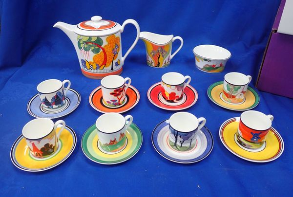 A WEDGWOOD LIMITED EDITION CLARICE CLIFF STYLE CAFE CHIC 'CORNWALL' COFFEE SET