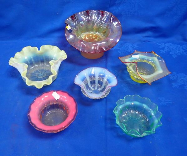 SIX VICTORIAN  COLOURED GLASS DISHES