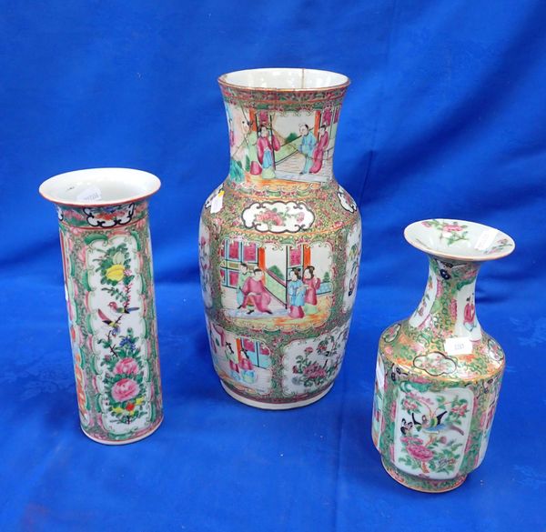 THREE CHINESE FAMILLE ROSE VASES