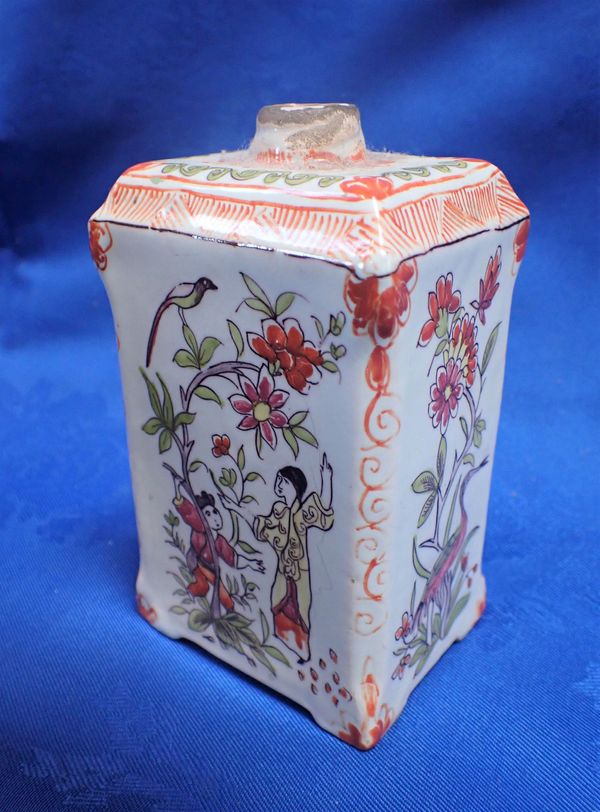 A TIN-GLAZED 'DELFT' CADDY