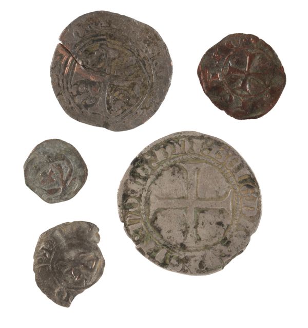 FIVE VARIOUS FRENCH HAMMERED COINS