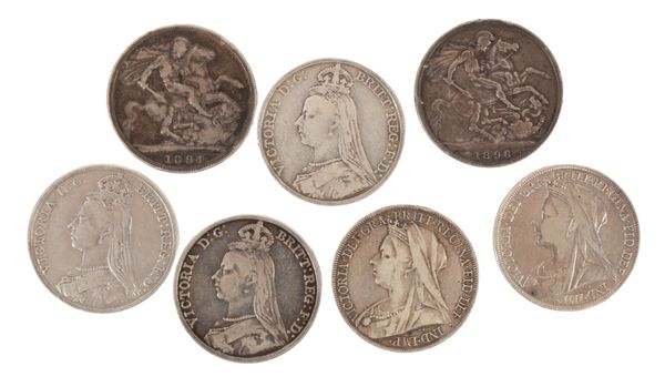 SEVEN QUEEN VICTORIA SILVER CROWNS