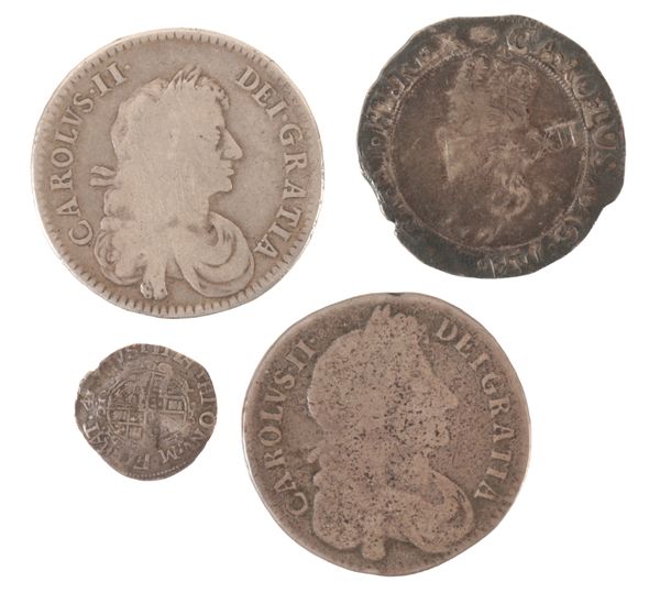 FOUR CHARLES I AND CHARLES II COINS