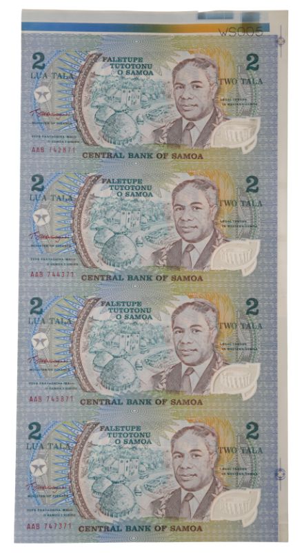 A SHEET FOUR 1990 SAMOA 2 LUA TALA BANK NOTES