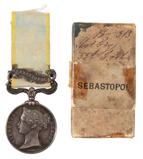 BOXED CRIMEA MEDAL TO T FRY 55TH REGT