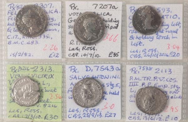 SIX VARIOUS SILVER DENARI COINS