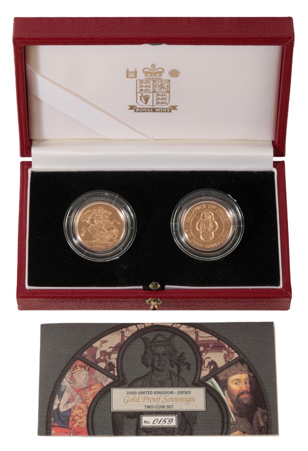 A 2000 ROYAL MINT UNITED KINGDOM & JERSEY GOLD PROOF SOVEREIGN TWO COIN SET