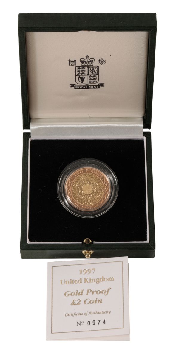 A 1997 ROYAL MINT GOLD PROOF TWO POUND COIN