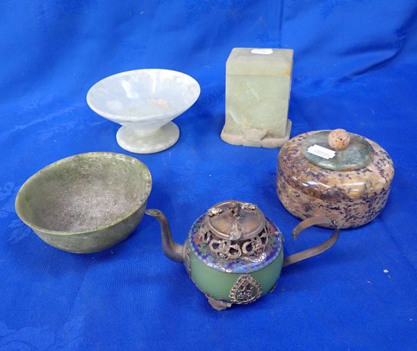 A CHINESE JADEITE AND CLOISONNE MOUNT TEAPOT