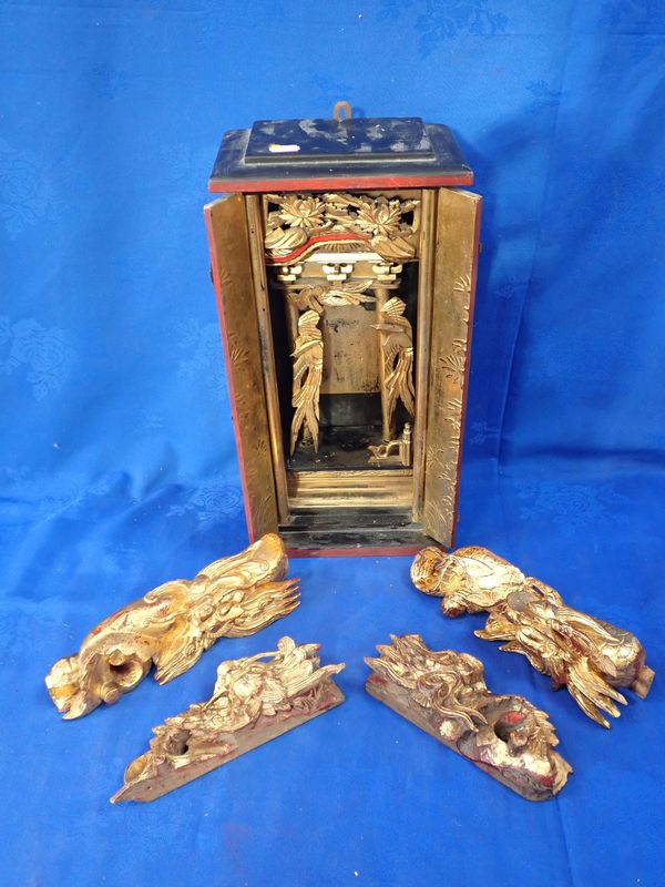 A CHINESE GILTWOOD AND LAQUERED SHRINE CASE