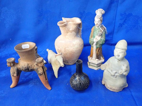 A GROUP OF ARCHAIC ASIAN POTTERY ITEMS