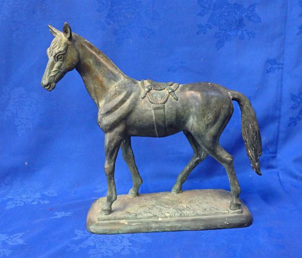 A PATINATED BRONZE HORSE