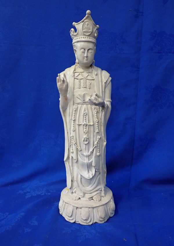 A PLASTER  STANDING BUDDHA FIGURE