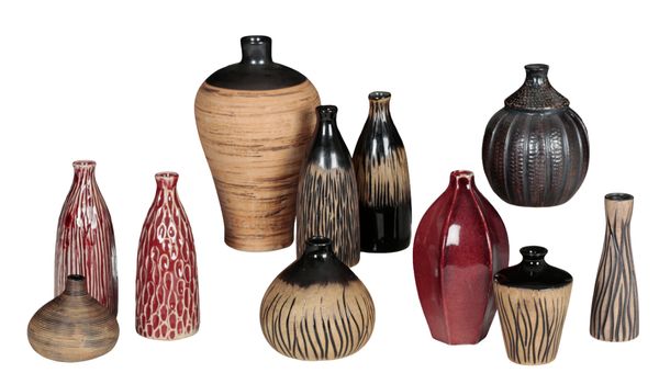 A COLLECTION OF ELEVEN STUDIO CERAMIC BUD VASES