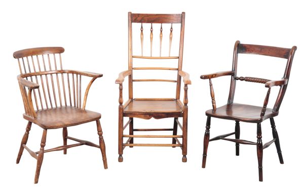 THREE 19TH CENTURY ASH & ELM COUNTRY ARMCHAIRS