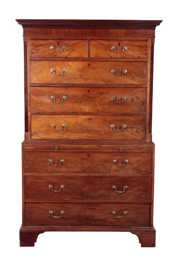 A GEORGE III MAHOGANY CHEST ON CHEST