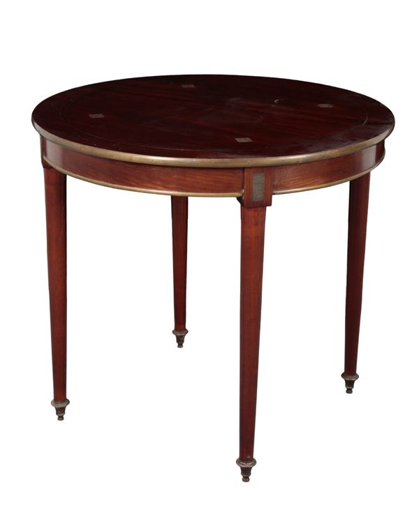 A REGENCY STYLE MAHOGANY AND BRASS MOUNTED OCCASIONAL TABLE