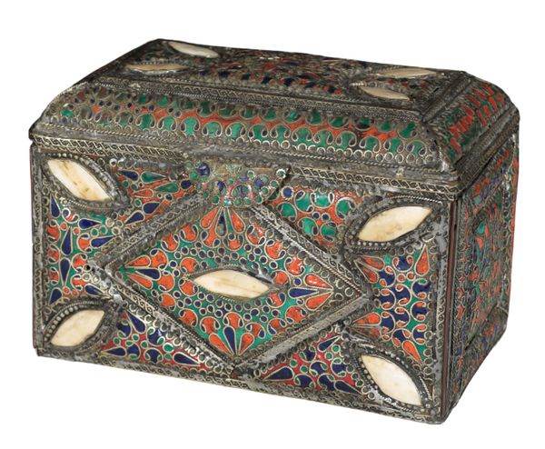 A CLOISONNE AND BONE CASKET