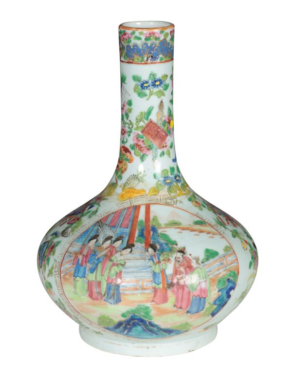 A CANTONESE FAMILLE ROSE BOTTLE VASE