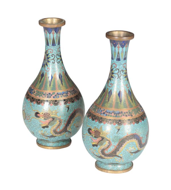 A PAIR OF CHINESE CLOISONNE BOTTLE VASES