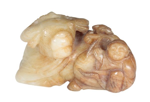 A CHINESE JADE 'BUFFALO AND BOY' GROUP