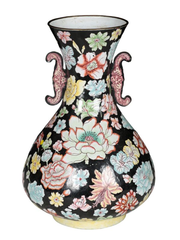 A CHINESE FAMILLE NOIR ENAMEL VASE