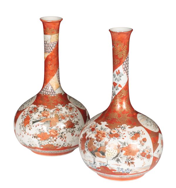 A PAIR OF JAPANESE KUTANI BOTTLE VASES