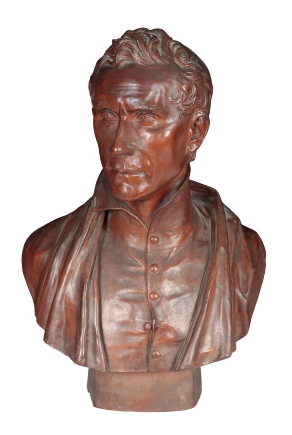 A PAINTED PLASTER BUST OF A GENTLEMAN, INSCRIBED GEORGE STANLEY