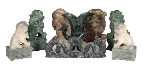 A PAIR OF CHINESE CARVED 'JADEITE' DOGS OF FOO