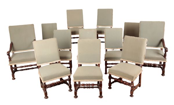A SET OF TWELVE WILLIAM AND MARY WALNUT DINING CHAIRS