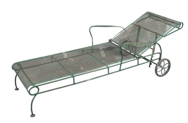 A GREEN-PAINTED WROUGHT METAL LOUNGER