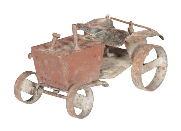 A VINTAGE PAINTED METAL MODEL TRACTOR