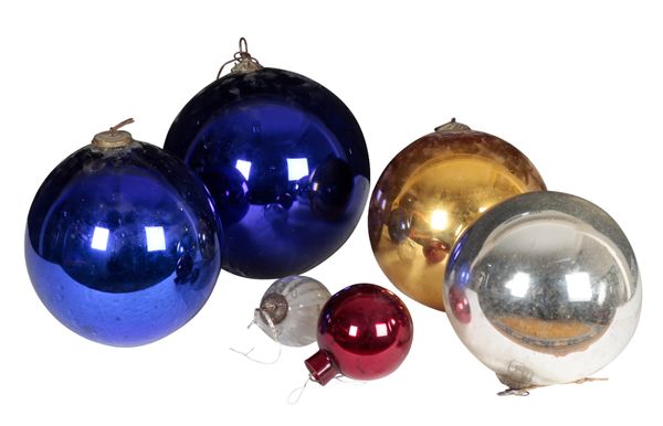 A GROUP OF SIX 'WITCHES BALLS' AND BAUBLES