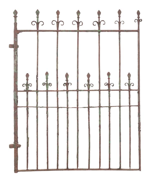 A GREEN-PAINTED WROUGHT IRON GATE