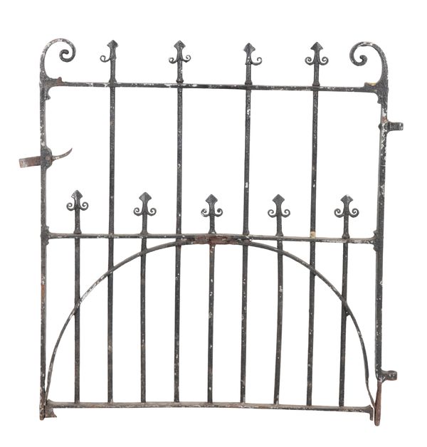 A BLACK-PAINTED WROUGHT IRON GATE