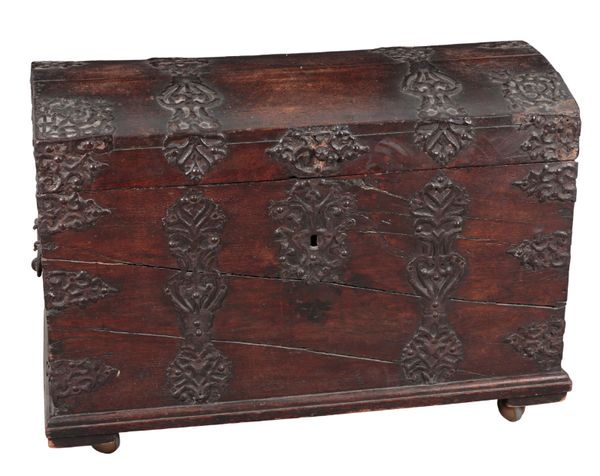 A 17TH CENTURY SPANISH STYLE OAK DOME-TOPPED CHEST