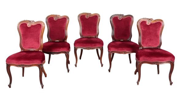 A PART SET OF FIVE VICTORIAN ROSEWOOD DINING CHAIRS