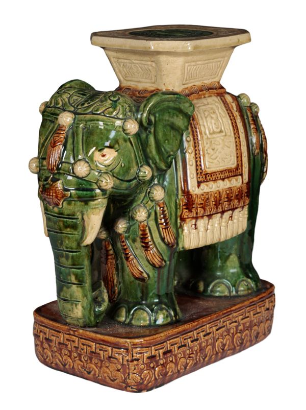 A CHINESE PORCELAIN SANCAI GLAZED ELEPHANT