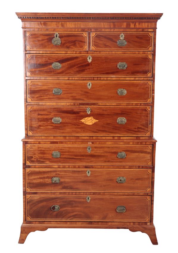 A GEORGE IV FIGURED MAHOGANY CHEST ON CHEST