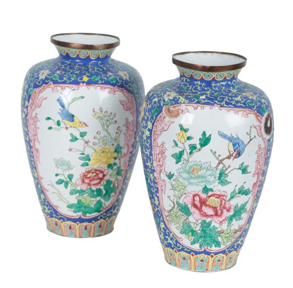 A PAIR OF CHINESE ENAMEL VASES