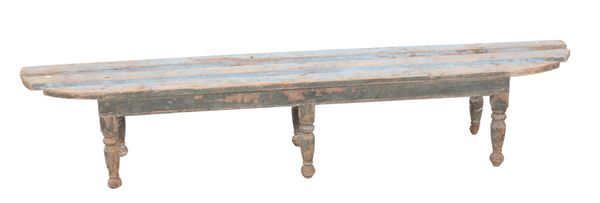 A BLUE-PAINTED HALL BENCH OR WINDOW SEAT