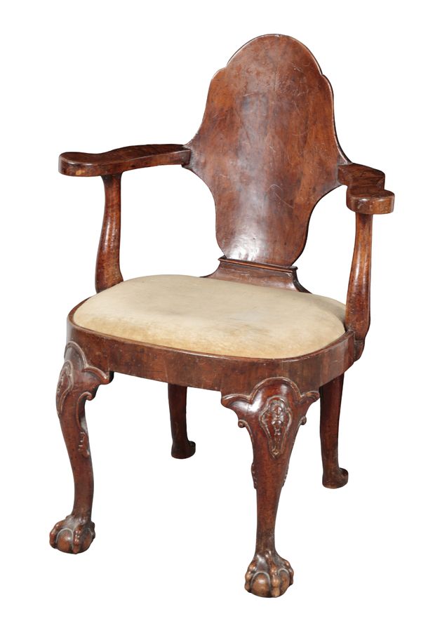 A QUEEN ANNE STYLE WALNUT ARMCHAIR