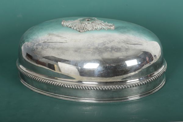 A LARGE 19TH CENTURY SILVER PLATED OVAL CLOCHE